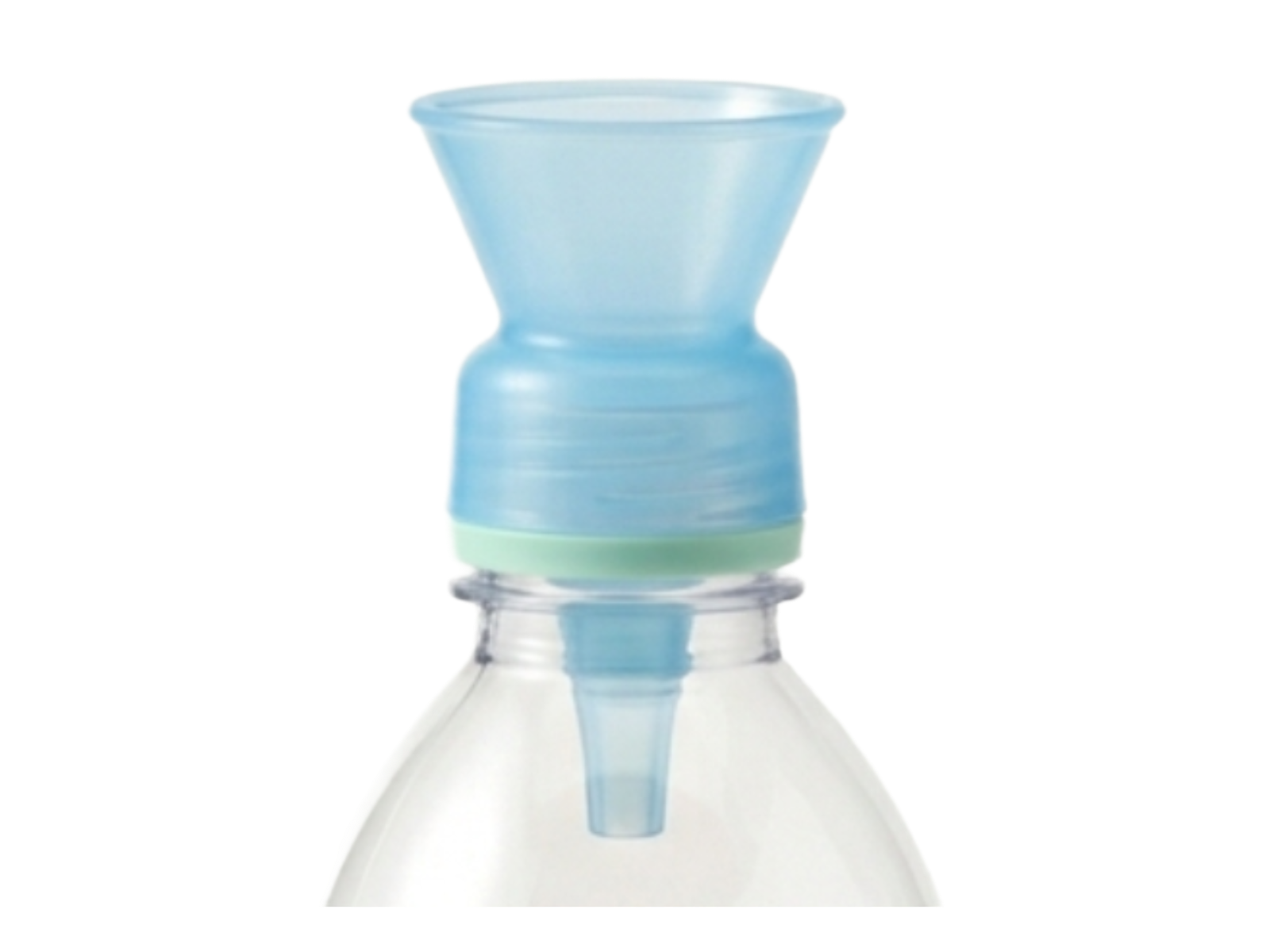 CapTool Trap cap, translucent sky blue with mint green accent, shown in product detail with the one-way entry cone visible
